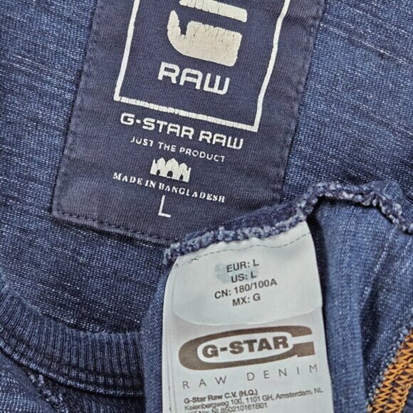 G-Star Raw Denim Long Sleeve Pullover Sweatshirt Logo Blue Shirt Men's Size L - Picture 7 of 10